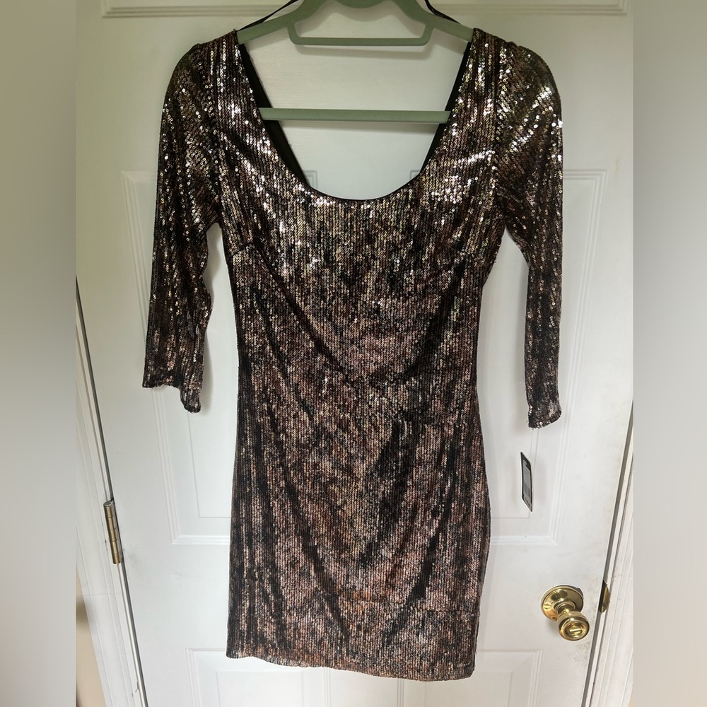 Gold leopard print guess sequined dress